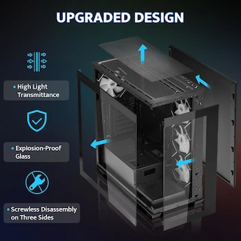 Imagen 3 de darkFlash DS900 ATX Mid-Tower PC Case, Full View Dual Tempered Glass, 4 PWM ARGB Fans Pre-Installed, Type C Port, Black