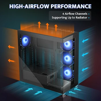 Imagen 4 de darkFlash DS900 ATX Mid-Tower PC Case, Full View Dual Tempered Glass, 4 PWM ARGB Fans Pre-Installed, Type C Port, Black