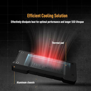 Imagen 5 de ASUS TUF Gaming A2 - Carcasa SSD Portátil Negra, USB-C 3.2 Gen 2x2, Soporte Doble M.2 NVMe PCIe y SATA 2242/2260/2280 hasta 4TB, Chasis de Aleación de Aluminio, Dimensiones 116.22x55.65x15.3 mm, Peso 148 g