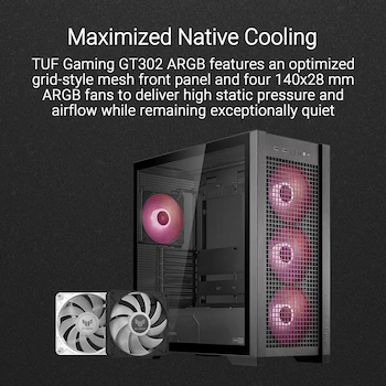Imagen 2 de ASUS TUF Gaming GT302 ARGB White Edition ATX Mid-Tower PC Case, Supports EATX (12"x10.9")/ATX/Micro-ATX/Mini-ITX, Dimensions 235x520x485mm, Drive Bays: 2x2.5", 2x2.5"/3.5" Combo, Expansion Slots: 8 + 3 Vertical