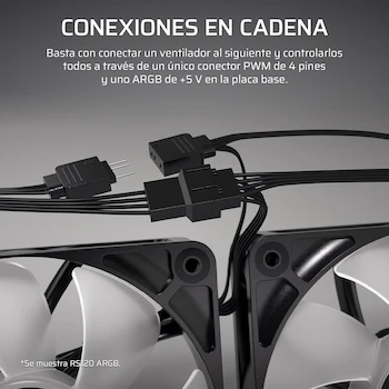 Imagen 5 de Corsair RS120-R ARGB 120mm PWM Ventilador Flujo Inverso – Conexiones ARGB de +5V, 8 LED RGB, Cadena Daisy, 120 x 120 x 25 mm, Pack de 3 – Blanco, Modelo CO-9050197-WW, ASIN B0F8QXB9DG