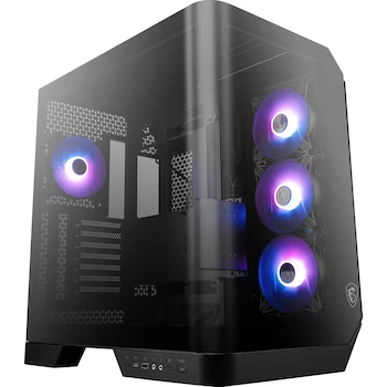 Imagen de referencia para MSI MAG PANO 120R PZ - Gabinete PC ATX Mid-Tower para Juegos - Negro - Panel de Vidrio Templado Panorámico 270° - 7 Ventiladores ARGB Preinstalados