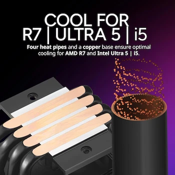 Imagen 3 de Cooler Master Hyper 411 Nano CPU Air Cooler Negro, Ventilador SickleFlow 92 PWM, 136 mm de Altura, Cubierta Superior Elegante, Serie Hyper