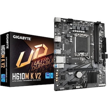 Imagen de referencia para Gigabyte Placa Base H610M K V2 Rev. 1.0, Color Negro, Formato Micro ATX, Tamaño 22.6cm x 18.5cm, Socket LGA1700, Chipset Intel H610, Serie H610, Capacidad Memoria DDR5 hasta 128GB (2 DIMM)