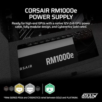 Imagen 2 de Corsair RM1000e (2025) Fuente de Alimentación ATX 1000W Totalmente Modular Negro con Cable 12V-2x6