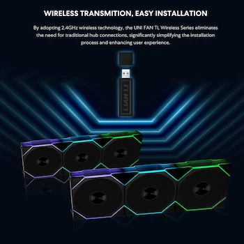 Imagen 3 de Lian Li UNI Fan TL Wireless 120mm Ventilador ARGB Triple Pack con Controlador Inalámbrico 2.4 GHz, Color Negro, Modelo 12TL1W3B, Serie UNI Fan TL
