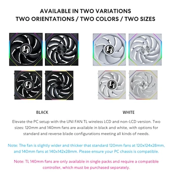 Imagen 4 de Lian Li UNI Fan TL Wireless 120mm Ventilador ARGB Triple Pack con Controlador Inalámbrico 2.4 GHz, Color Negro, Modelo 12TL1W3B, Serie UNI Fan TL