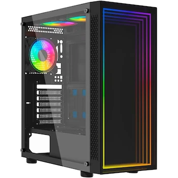 Imagen de referencia para OCELOT GAMING Gabinete Gamer Portal-M4, ATX/Micro-ATX/ITX, Negro, 330x212x470mm, Chasis 0.5mm, Cristal Templado Frontal/Lateral, 3 Ventiladores ARGB, 1x3.5" HDD, 2x2.5" SSD, 7 Ranuras PCI