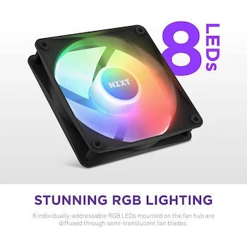 Imagen 2 de NZXT F120 RGB Core - Ventilador RGB montado en concentrador de 120 mm - Color Negro - Modelo RF-C12SF-B1 - Serie F - Dimensiones 120x120x26 mm - Paquete Individual