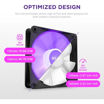 Imagen 3 de NZXT F120 RGB Core - Ventilador RGB montado en concentrador de 120 mm - Color Negro - Modelo RF-C12SF-B1 - Serie F - Dimensiones 120x120x26 mm - Paquete Individual
