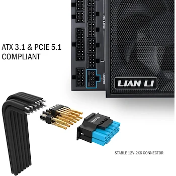 Imagen 3 de Lian Li Edge Series EG1000 - Fuente de Alimentación Modular 1000W 80 Plus Platinum ATX 3.1 PCIe 5.1 Diseño L para Carcasa Doble Cámara Color Negro