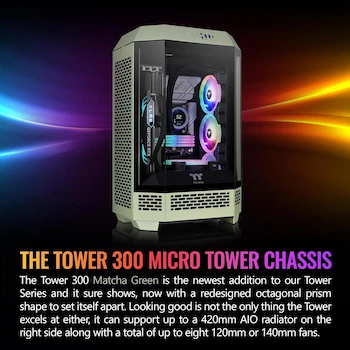 Imagen 2 de Thermaltake The Tower 300 Matcha Green Micro-ATX Micro Tower Chassis - 2x140mm CT Fans Included - Octagonal Prism Design - CA-1Y4-00SEWN-00