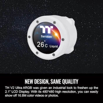 Imagen 4 de Thermaltake TH360 V2 Ultra ARGB Sync All-In-One Liquid Cooler Snow Edition, 360mm Radiator, 3x120mm CT120 ARGB Fans, 2.1" LCD Water Block, White, Model CL-W405-PL12SW-A