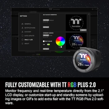 Imagen 5 de Thermaltake TH360 V2 Ultra ARGB Sync All-In-One Liquid Cooler Snow Edition, 360mm Radiator, 3x120mm CT120 ARGB Fans, 2.1" LCD Water Block, White, Model CL-W405-PL12SW-A