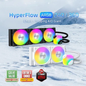 Imagen 2 de MONTECH HyperFlow ARGB 360 Negro - Enfriador Líquido de CPU AIO 360mm, Serie HyperFlow ARGB, con 3 Ventiladores Metal Pro 12 ARGB Ultimate