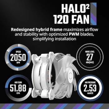 Imagen 3 de Cooler Master MasterFan MF120 Halo² White Edition 3 en 1 - Ventiladores de Caja PC 120 mm, Anillos aRGB Doble Bucle, Paquete Triple Blanco