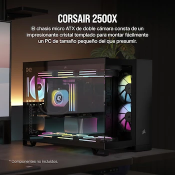 Imagen 2 de CORSAIR 2500X Caja de PC mATX Pequeña-Torre Doble Cámara Cristal Templado Panorámico Negro Sin Ventiladores Incluidos Compatible con Placa Base de Conexión Inversa