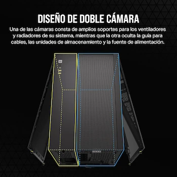 Imagen 3 de CORSAIR 2500X Caja de PC mATX Pequeña-Torre Doble Cámara Cristal Templado Panorámico Negro Sin Ventiladores Incluidos Compatible con Placa Base de Conexión Inversa