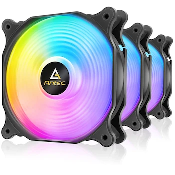 Imagen de referencia para Antec F12 Racing ARGB 3PK, Paquete de 3 Ventiladores de Caja ARGB de 120 mm, Color Negro, Dimensiones 120x120x25 mm, Serie Racing, Modelo F12 R ARGB, ASIN B0C3MC1TGY