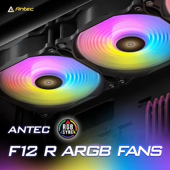Imagen 2 de Antec F12 Racing ARGB 3PK, Paquete de 3 Ventiladores de Caja ARGB de 120 mm, Color Negro, Dimensiones 120x120x25 mm, Serie Racing, Modelo F12 R ARGB, ASIN B0C3MC1TGY