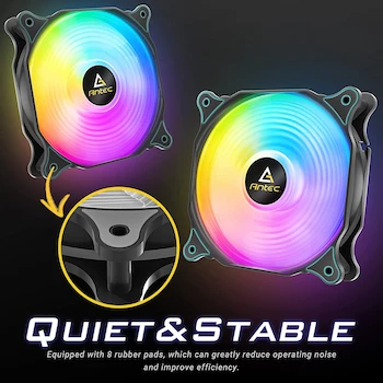 Imagen 5 de Antec F12 Racing ARGB 3PK, Paquete de 3 Ventiladores de Caja ARGB de 120 mm, Color Negro, Dimensiones 120x120x25 mm, Serie Racing, Modelo F12 R ARGB, ASIN B0C3MC1TGY