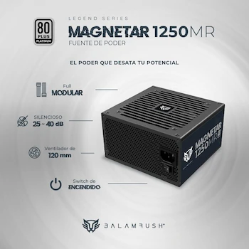 Imagen 3 de Balam Rush Fuente de Poder PC 1250W Gamer MAGNETAR 1250MR 80 Plus Platinum Full Modular Negro BR-937610