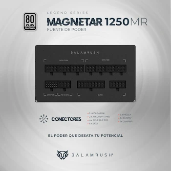 Imagen 4 de Balam Rush Fuente de Poder PC 1250W Gamer MAGNETAR 1250MR 80 Plus Platinum Full Modular Negro BR-937610