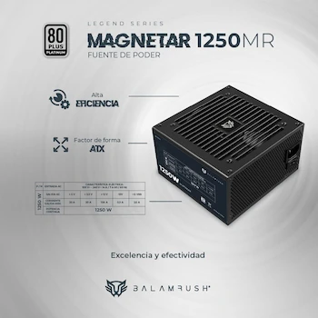 Imagen 5 de Balam Rush Fuente de Poder PC 1250W Gamer MAGNETAR 1250MR 80 Plus Platinum Full Modular Negro BR-937610