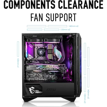 Imagen 2 de MSI MPG GUNGNIR Series 111R Mid-Tower PC Case, Black, ATX/mATX/ITX, 430x215x480mm, 2x2.5"/2x3.5" Bays, 7 Slots, GPU 340mm, CPU 170mm, PSU 250mm