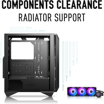 Imagen 3 de MSI MPG GUNGNIR Series 111R Mid-Tower PC Case, Black, ATX/mATX/ITX, 430x215x480mm, 2x2.5"/2x3.5" Bays, 7 Slots, GPU 340mm, CPU 170mm, PSU 250mm