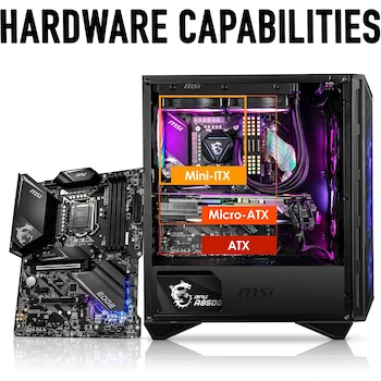 Imagen 4 de MSI MPG GUNGNIR Series 111R Mid-Tower PC Case, Black, ATX/mATX/ITX, 430x215x480mm, 2x2.5"/2x3.5" Bays, 7 Slots, GPU 340mm, CPU 170mm, PSU 250mm