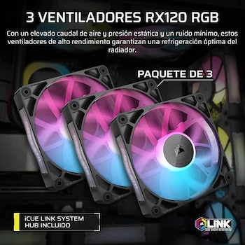 Imagen 5 de CORSAIR iCUE LINK XH505i RX360 RGB Kit de Refrigeración Personalizada Hydro X Series – Bloque XC7 ELITE, Bomba y Depósito XD6 ELITE, 3x RX120 RGB, Radiador XR5 360 mm, System Hub – Negro
