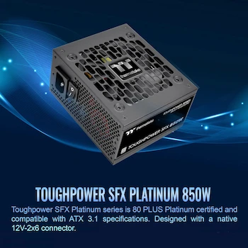 Imagen 2 de Thermaltake Toughpower SFX Platinum 850W 80 Plus Platinum ATX 3.1 Full Modular 12V-2x6 450W PS-STP-0850FNFAPU-1 Negro