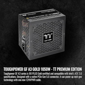 Imagen 2 de Thermaltake Toughpower GF A3 1050W 80+ Gold ATX 3.0 PCIe 5.0 Full Modular SLI/Crossfire Ready con True 600W 12VHPWR Negro PS-TPD-1050FNFAGU-L