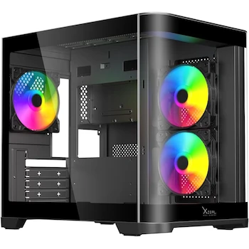 Imagen de referencia para Gabinete Curvo Xzeal M-ATX/ITX 2X USB 2.0 + 1X USB 3.0 + 3.5 mm + 3 Ventiladores RGB Negro