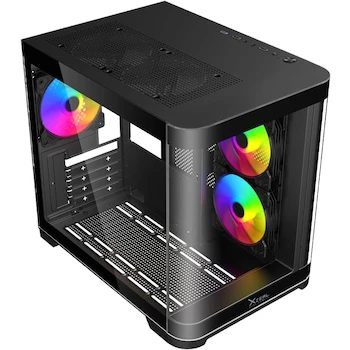 Imagen 5 de Gabinete Curvo Xzeal M-ATX/ITX 2X USB 2.0 + 1X USB 3.0 + 3.5 mm + 3 Ventiladores RGB Negro