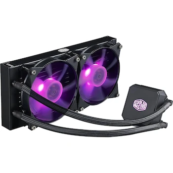 Imagen de referencia para Cooler Master MasterLiquid LC240E RGB All-in-One Close-Loop AIO Liquid CPU Cooler, Dual Chamber RGB Pump, 240mm Radiator (277 x 119.6 x 27 mm), Dual MF120R 120mm RGB Fans, Multicolor RGB Lighting, Black, Model MLA-D24M-A18PC-R1