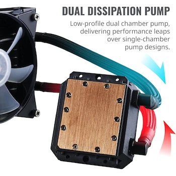 Imagen 3 de Cooler Master MasterLiquid LC240E RGB All-in-One Close-Loop AIO Liquid CPU Cooler, Dual Chamber RGB Pump, 240mm Radiator (277 x 119.6 x 27 mm), Dual MF120R 120mm RGB Fans, Multicolor RGB Lighting, Black, Model MLA-D24M-A18PC-R1