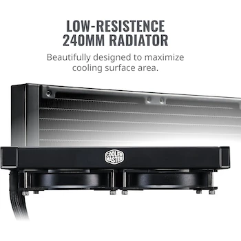 Imagen 5 de Cooler Master MasterLiquid LC240E RGB All-in-One Close-Loop AIO Liquid CPU Cooler, Dual Chamber RGB Pump, 240mm Radiator (277 x 119.6 x 27 mm), Dual MF120R 120mm RGB Fans, Multicolor RGB Lighting, Black, Model MLA-D24M-A18PC-R1