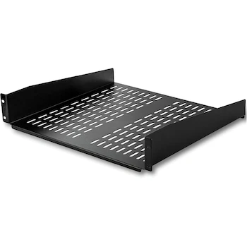 Imagen de referencia para StarTech CABSHELFV Charola Fija Cantilever Ventilada Universal Negra para Gabinete Rack de Servidores de 19" 2U 16" de Profundidad Capacidad 22 Kg