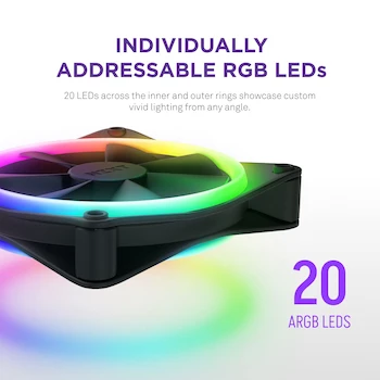 Imagen 2 de NZXT F140 RGB Duo Twin Pack - 2 x 140mm Dual-Sided RGB Fans with RGB Controller – Black (RF-D14DF-B1)
