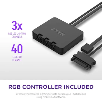 Imagen 3 de NZXT F140 RGB Duo Twin Pack - 2 x 140mm Dual-Sided RGB Fans with RGB Controller – Black (RF-D14DF-B1)