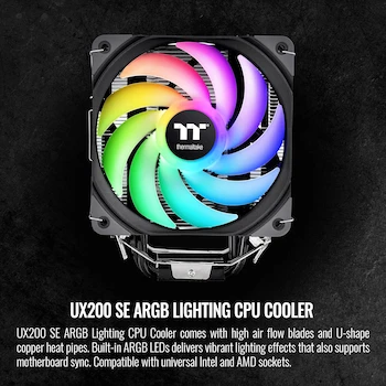 Imagen 2 de Thermaltake UX200 SE ARGB Lighting CPU Cooler CL-P105-AL12SW-A Snow Edition 120mm ARGB Tower Air Cooler 156.2mm Height 170W TDP