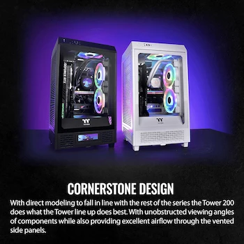 Imagen 3 de Thermaltake Tower 200 Snow Mini Tower Chassis, Mini-ITX Form Factor, Color White, Model CA-1X9-00S6WN-00, Dimensions 537 x 300 x 280 mm (21.14 x 11.8 x 11 in), Net Weight 7.7 kg (16.98 lbs), Material SPCC, Panel 3mm Tempered Glass x1