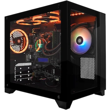 Imagen alusiva al producto GAME FACTOR Gabinete CSG570 Fishtank Micro ATX, 2 Cristal Templado Frontal y Lateral, Sin Fuente, Color Negro