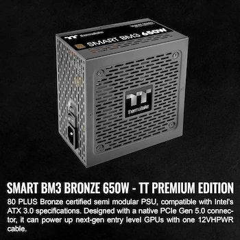 Imagen 2 de Thermaltake Smart BM3 650W 80Plus Bronze ATX 3.0 PCIe 5.0 Ready Fuente de Alimentación Semimodular Negro PS-SPD-0650MNFABU-3