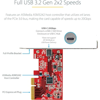 Imagen 3 de StarTech.com PEXUSB321C Tarjeta PCIe de 1 Puerto USB Tipo C USB 3.2 Gen 2x2 20Gbps PCI Express 3.0 x4 para Windows y Linux