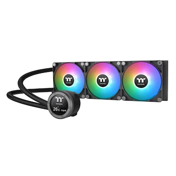 Imagen alusiva al producto Thermaltake TH360 V2 Ultra ARGB Sync AIO Liquid Cooler - Radiador 360mm - 3 Ventiladores ARGB 120mm - Bloque de Agua LCD 2.1" - Negro - CL-W384-PL12SW-A