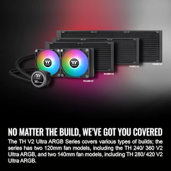 Imagen 3 de Thermaltake TH360 V2 Ultra ARGB Sync AIO Liquid Cooler - Radiador 360mm - 3 Ventiladores ARGB 120mm - Bloque de Agua LCD 2.1" - Negro - CL-W384-PL12SW-A