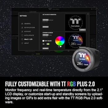 Imagen 5 de Thermaltake TH360 V2 Ultra ARGB Sync AIO Liquid Cooler - Radiador 360mm - 3 Ventiladores ARGB 120mm - Bloque de Agua LCD 2.1" - Negro - CL-W384-PL12SW-A